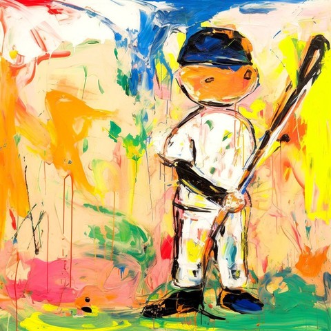 beautiful painting, abstract, detailed, shadows, baseball player