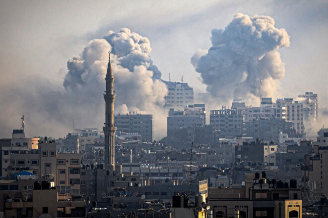 Des bombardements israéliens à Gaza, jeudi 12 octobre. © Photo Ibrahim Hams / AFP