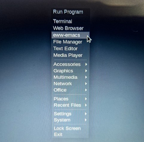 Menú de Openbox con entrada para el navegador de emacs