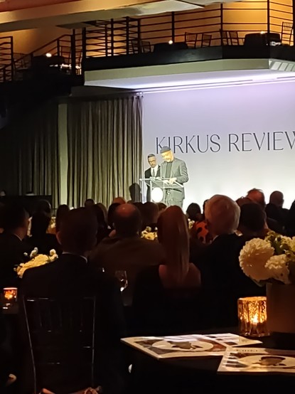 James McBride at the podium accepting his award