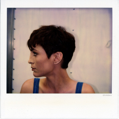 Hair+makeup test photos of Nana Visitor on the DS9 set (left profile view)
