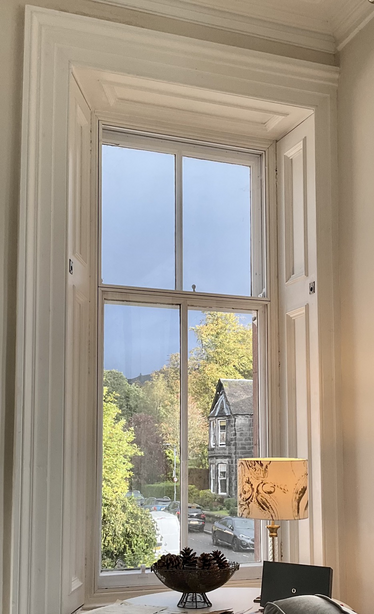 View outside apartment in Clackmannanshire County Scotland with Ochil Hills in background. 