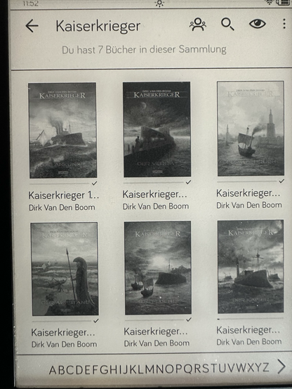 Die eBooks 1 bis 6 der Kaiserkrieger-Serie von Dirk van den Boom auf meinem Tolino