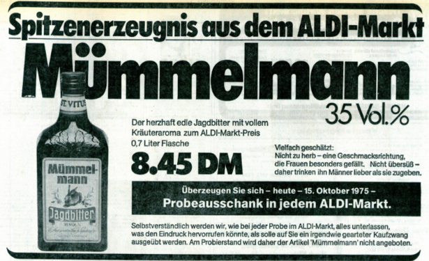 Zeitungsreklame für den hauseigenen ALDI Kräuterlikör