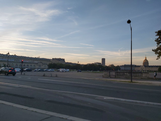 Dawn over the Montparnasse tower and the Invalides in Paris