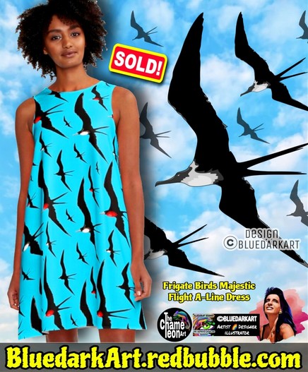 Frigate Birds majestic Flight, Design Copyright BluedarkArt TheChameleonArt β A-Line Dresses available for sale in the BluedarkArt Redbubble Shop