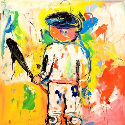 beautiful painting, abstract, detailed, shadows, baseball player