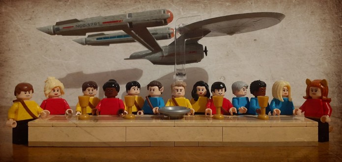 The Last Supper in LEGO

From left to Right:

1. James T Kirk
2. Janice Rand
3. Pavel Chekov
4. Nyota Uhura
5. Hikaru Sulu
6. Spock
7. CAPTAIN PIKE
8. Number One
9. Montgomery "Scotty" Scott 
10. Leonard H McCoy
11. Joseph M'Benga
12. Christine Chapel
13. M'Ress