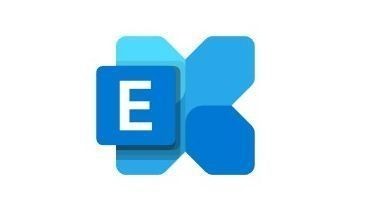 Microsoft Exchange logo (resembles a large X with an E in the middle right of the X) in blue tones on a white background