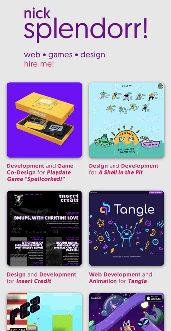 Screenshot of my portfolio site. Shows screenshots of work for various companies, including Playdate, Insert Credit, and Polytron
