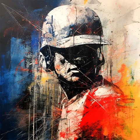 beautiful painting, abstract, detailed, shadows, baseball player