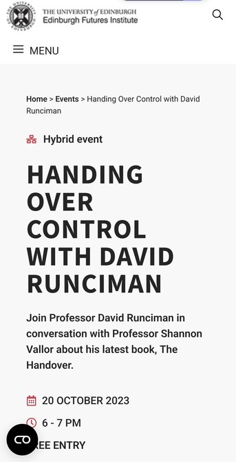 Screengrab of event webpage for https://efi.ed.ac.uk/event/handing-over-control-with-david-runciman/ white background with black text