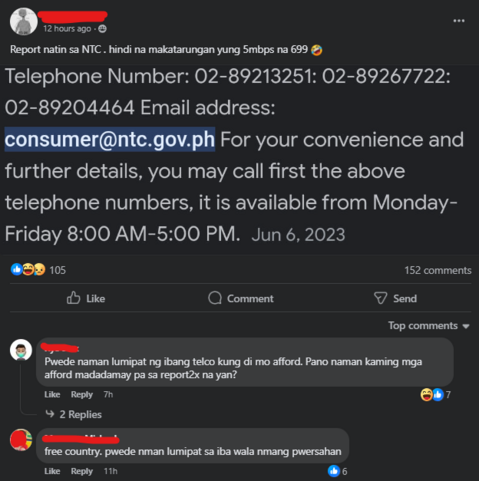 Screenshot of a facebook group post