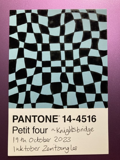 A checkerboard pattern which is regular in the centre and develops into curved lines at the edges