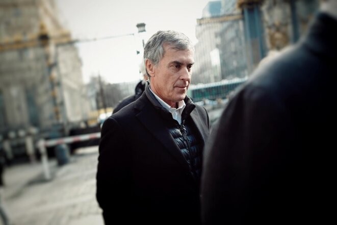 Jérôme Cahuzac arrive pour son procès en appel à la Cour d'appel de Paris, 12 février 2018. © Photo Denis Allard / REA