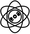 Logo of the netaudio label tonAtom. Consists of an idealized depiction of an atom with neutrons circling a nucleus which is actually a tape reel.