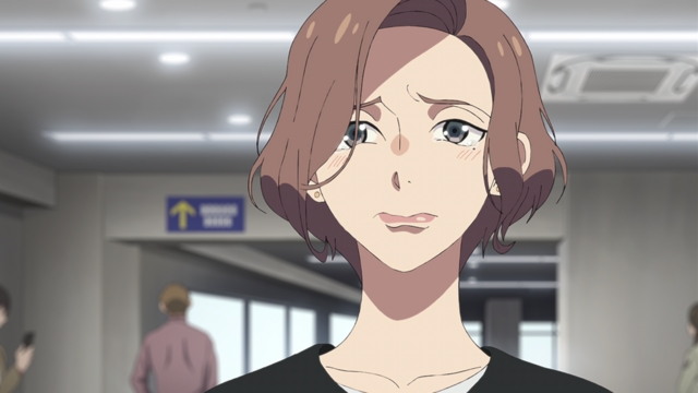 Saeko finding Kouya after a natural disaster from the anime series Overtake! Episode 4.