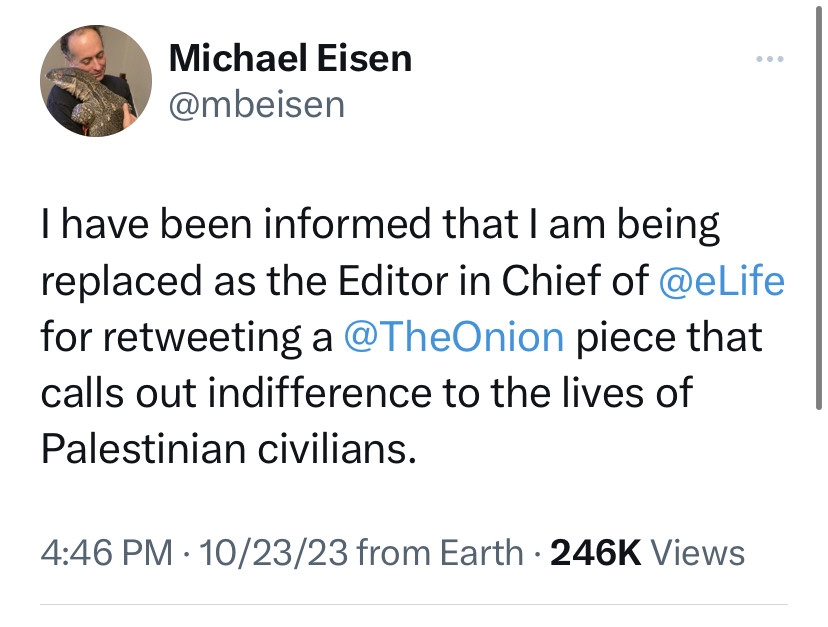 Prominent journal editor fired for endorsing satirical article about  Israel-Hamas conflict, Science
