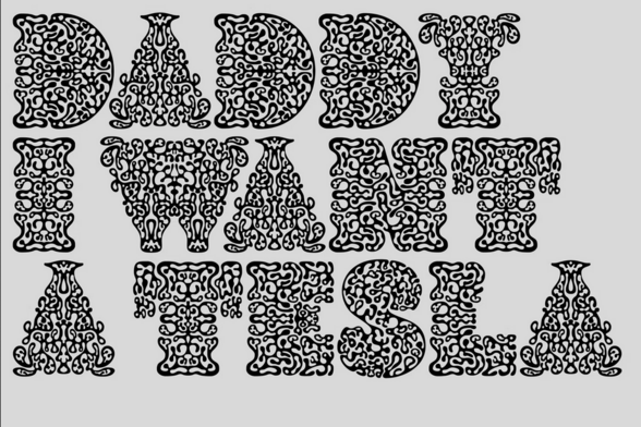 Specimen of Daytona Mess (Anne-Dauphine Borione): Lithops (Copyright © Daytona Mess, 2022)
Text: Daddy I want a Tesla. Black text on grey background.