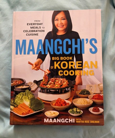 Pictured is the cover of the book, Maangchi's Big Book of Korean Cooking.