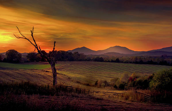 Heavenly Virginia Blue Ridge Peaks of Otter Landscape sunset views available here:

https://pixels.com/featured/heavenly-virginia-blue-ridge-farm-sunset-norma-brandsberg.html