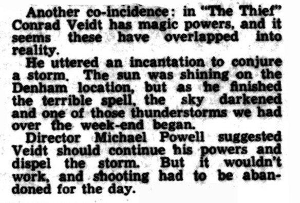 The Thief of Bagdad, 1940; production anecdote re: Conrad Veidt being an actual wizard