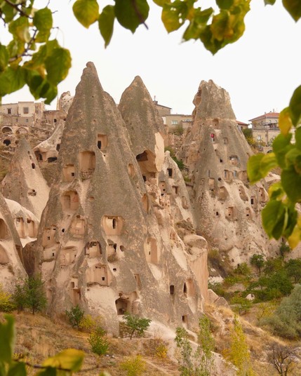 Uchisar in Cappadocia, Turkey, is known for its towering rock-castle, offering panoramic views of the unique landscape that defines the region.