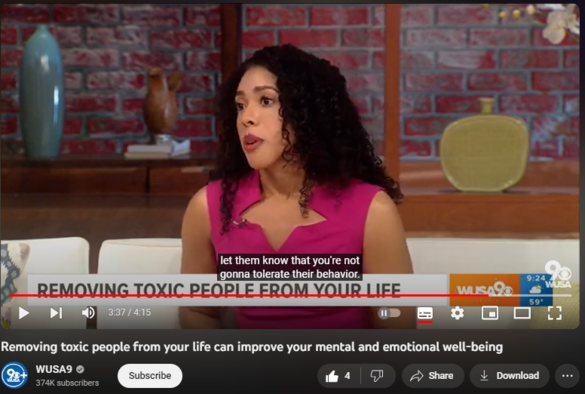 Removing toxic people from your life can improve your mental and emotional well-being
https://www.youtube.com/watch?v=vw-px7i_-Sc

161 views  26 Oct 2023
Author Chloe Panta discusses her new book 'Untapped Magic.' The book offers readers advice on how to remove toxic people from their lives.