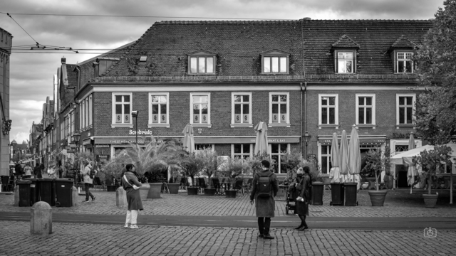 Brick houses and shops at Nauener Tor, Dutch Quarter, Potsdam, 16 Oct 2023