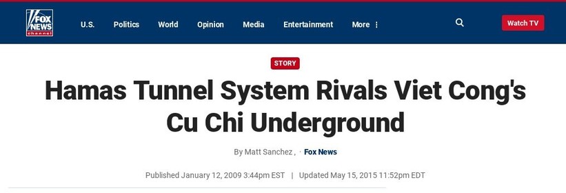 Hamas tunnels and VietCong's Cu Chi
Headlines Fox News 2009 Jan.12