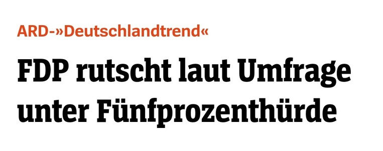 ARD-»Deutschlandtrend«
FDP rutscht laut Umfrage unter Fünfprozenthürde