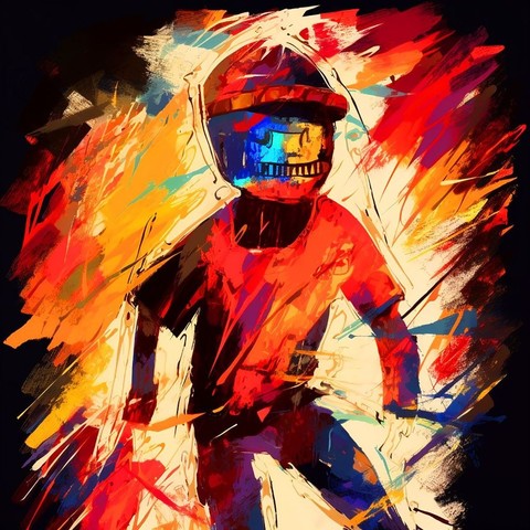 beautiful artwork, abstract, detailed, shadows, baseball player