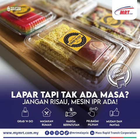 A poster in Malay by MRT Corp with a photo of foods in plastic containers.