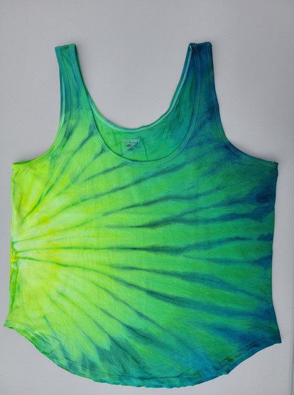 A tank top dyed in organic green stripes to look like a watermelon rind