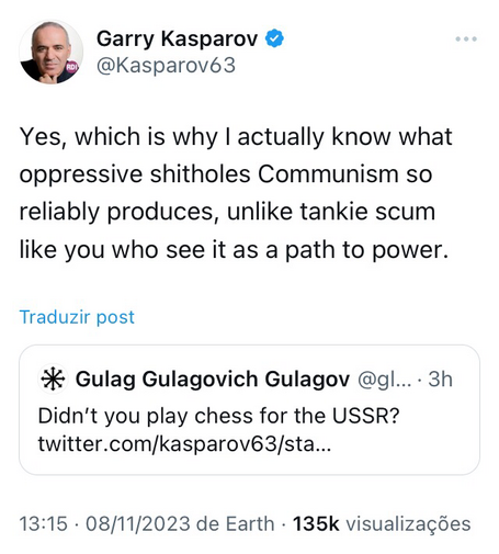 “Yes, which is why I actually know what oppressive shitholes Communism so reliably produces, unlike tankie scum like you who see it as a path to power.”