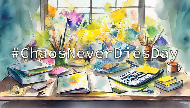 A chaotic desk as illustration for #ChaosNeverDiesDay