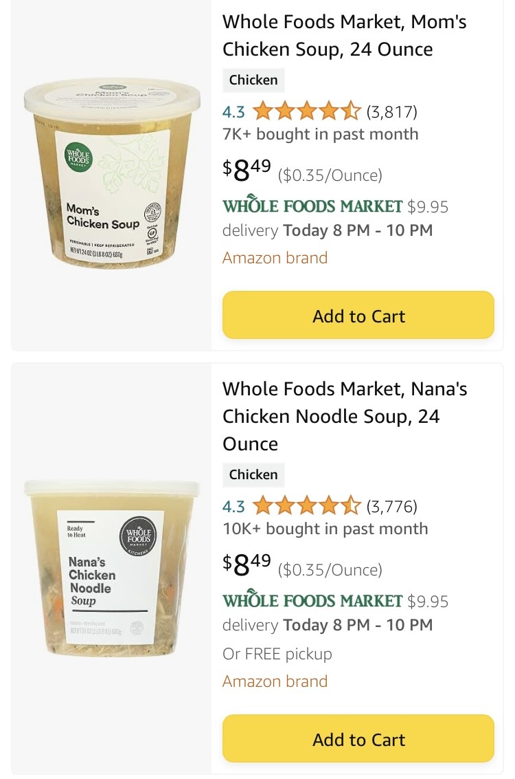Diet info for Whole Foods Market, Mom's Chicken Soup, 24 Ounce