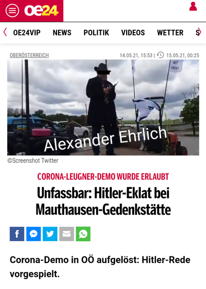 Alexander Ehrlich, Mauthausen, Corona-Demo, Hitler-Rede, Holocaustrelativierung