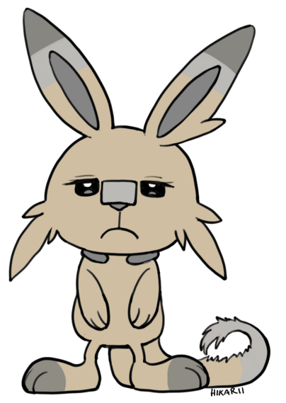 Fakemon, Scorbunny (Pokemon) that is brown, has dropping whiskers and a long tail.