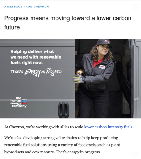 Chevron propaganda in Axios Generate newsletter