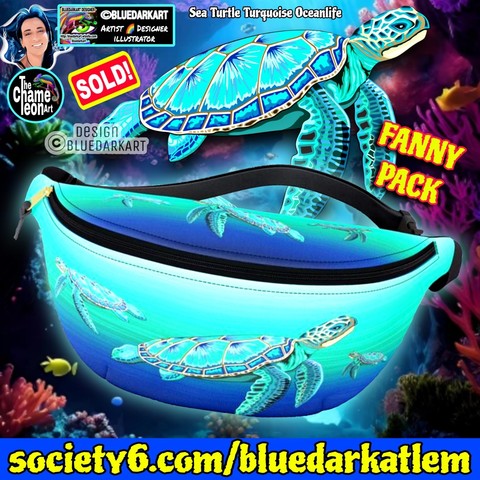Seaturtle turquoise ocean life, Design Copyright BluedarkArt TheChameleonArt ● Fanny Packs available for sale in the BluedarkArt Society6 Shop