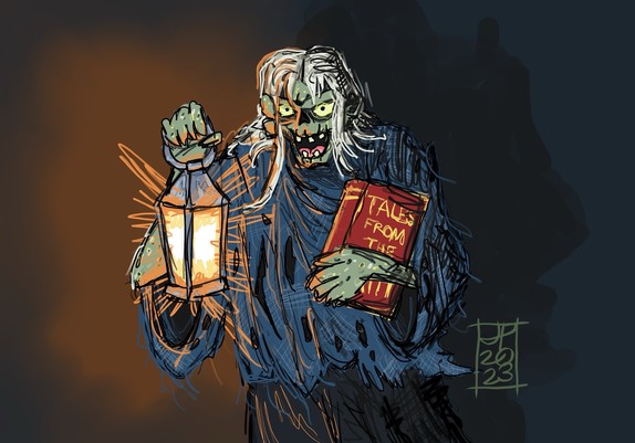 The Cryptkeeper as illustrated by Joshua Potter in the style of Woodrow White.