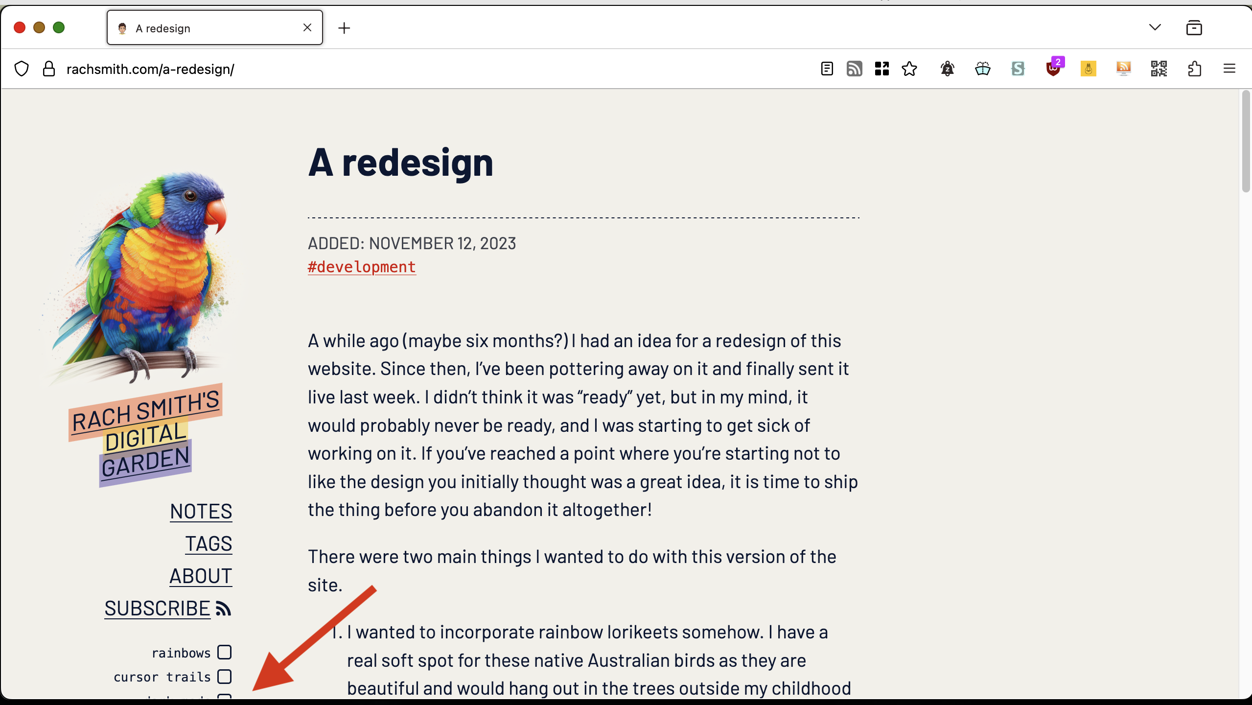 Screenshot of https://rachsmith.com/a-redesign/ in a desktop browser. 