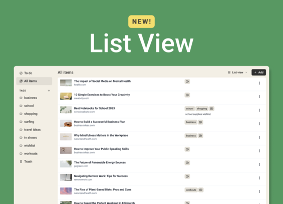 A screenshot of Niphtio's new List View feature.