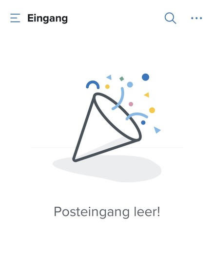 Screnshot Mail App. Es sind keine E-Mails in der Inbox.
