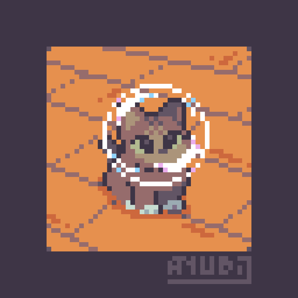 A Pixel Art Redraw of a cat, staring through a bubble to the viewer. From our perspective, the bubble looks like an astronaut helmet.