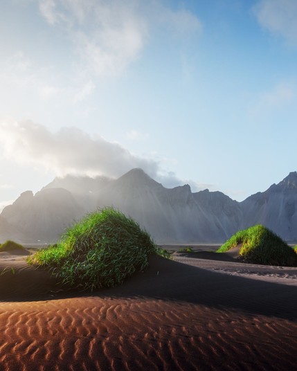 Incredible view of the famous Stokksnes mountains on Vestrahorn cape, Iceland