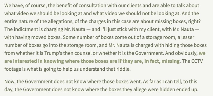 What Wheeler quoted from her article on lost boxes at Mar a Lago. 
