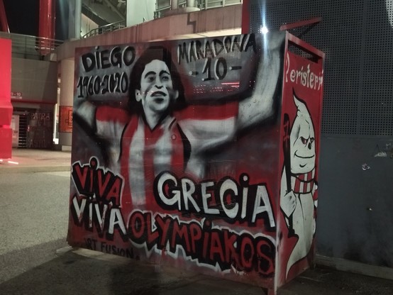 Maradona murales at g7 of Olimpiakos stadium