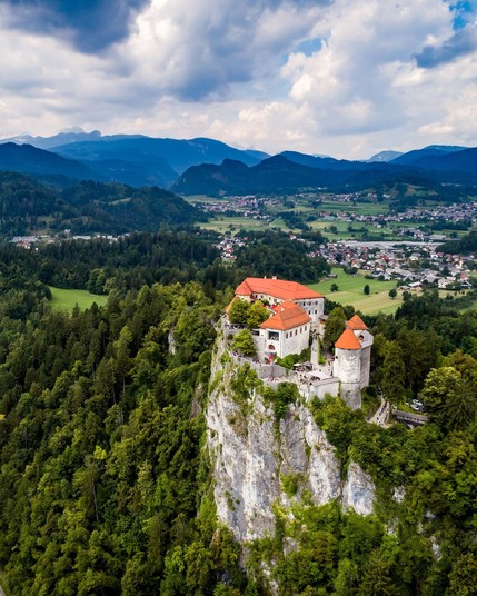 Bled Castle in Slovenia with Lake Bled nearby